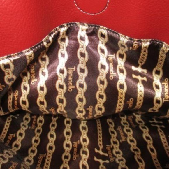 Tignanello Pebbled Red Leather Side Pocket Key Charm Satchel - Picture 8 of 11